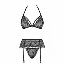 Комплект с поясом для чулок Obsessive 838-SEG-1 3 pcs set black S/M