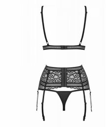 Комплект с поясом Obsessive Ailay 3 pcs set with garter belt black L/X