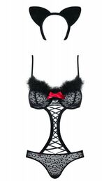 Костюм боди кошки черный obsessive 3 предмета GEPARDINA S/M