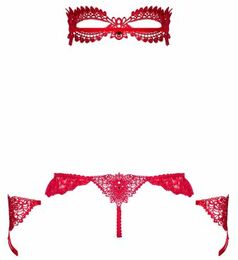 Набор маска+наручники+стринги Obsessive Hetea 3 pcs set red L/XL