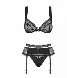 Комплект Obsessive Heartina 3 pcs set black L/XL