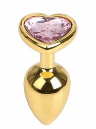 Анальная пробка Gold Metal Heart Pink, S