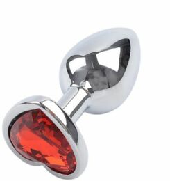 Анальная пробка Silver Metal Heart Red, M