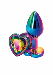 Радужная анальная пробка Colorful Metall Heart, M