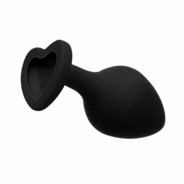 Анальная пробка с камнем Black Silicone Heart Red M