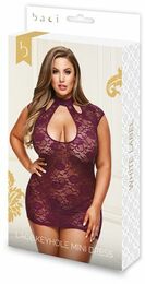 Кружевное мини-платье с высокой шеей LACE KEYHOLE PURPLE, L-XL