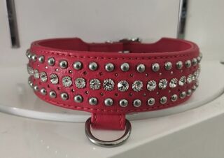 Ошейник Leather Rivet & Crystal, Red