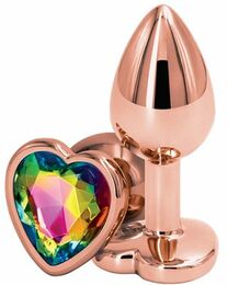 Анальная пробка REAR ASSETS ROSE GOLD HEART RAINBOW, S