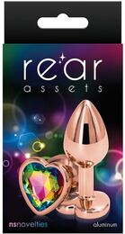 Анальная пробка REAR ASSETS ROSE GOLD HEART RAINBOW, S