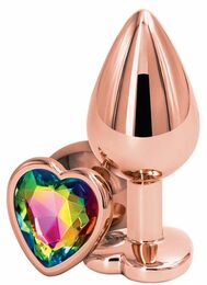 Анальная пробка REAR ASSETS ROSE GOLD HEART RAINBOW, M