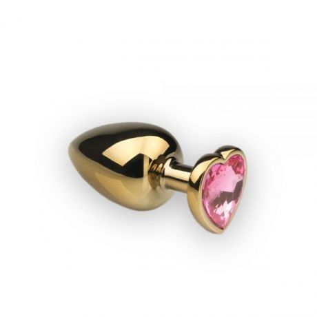 Анальная пробка,Gold Heart Pink Topaz, L