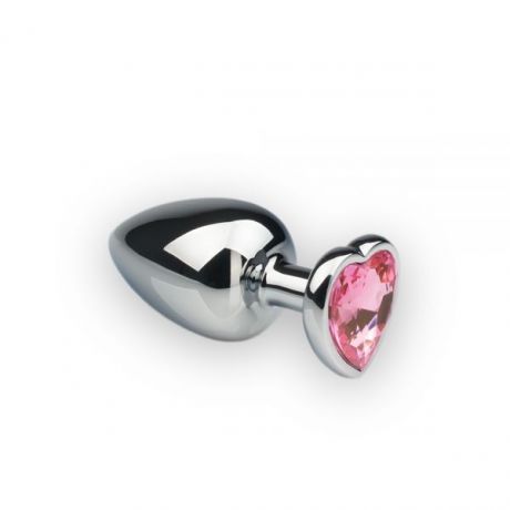 Анальная пробка, Silver Heart Pink Topaz, L