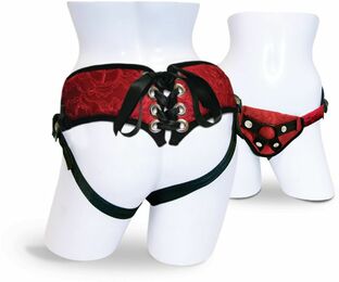 Трусы для страпона Sportsheets - Lace Corsette Strap-on Red с корсетной утяжкой, очень красивые