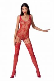 Ажурный бодистокинг с имитацией чулок Passion BS074 red