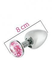 Металлическая анальная пробка с розовым кристаллом MAI Attraction Toys №73, длина 8см, диаметр 3см