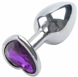 Анальная пробка Silver Metal Heart Dark Violet, S