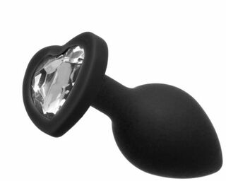 Анальная пробка Black Silicone Heart Diamond, S