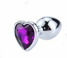 Анальная пробка Silver Heart Dark Violet, M