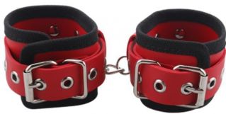 Наручники BDSM-NEW PVC Handcuffs Woven Belt Edge Sealing With Chain, Red