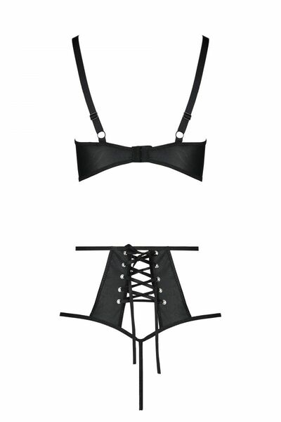 Комплект из эко-кожи Passion Tamaris Set black S/M: бюстгальтер и трусики с перфорацией
