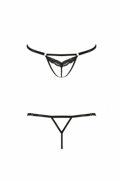 Откровенные трусики-стрепы с кружевом SOLON THONG black S/M - Passion Exclusive