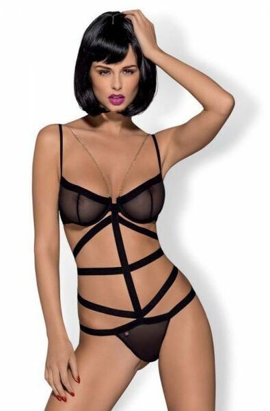 Боди со шлейками черный Obsessive BONDY TEDDY S/M