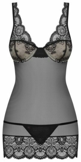 Сорочка Obsessive 853-CHE-1 chemise & thong black S/M