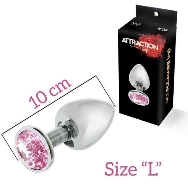 Металлическая анальная пробка с розовым кристаллом MAI Attraction Toys №74, длина 10см, диаметр 4см