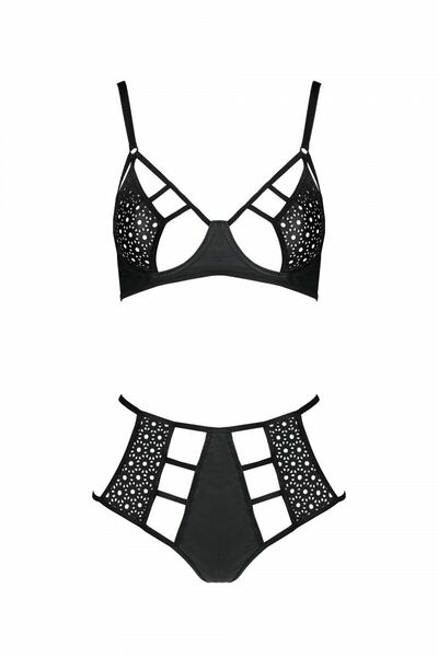 Комплект из эко-кожи Passion Tamaris Set black XXL/XXXL: бюстгальтер и трусики с перфорацией