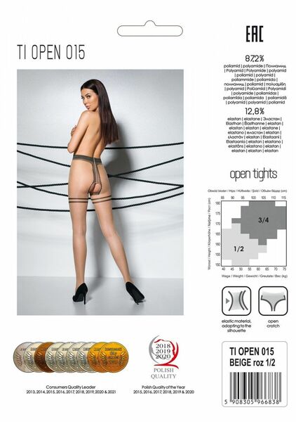 Телесные колготки с открытым доступом Passion TIOPEN 015 beige 3/4 (20 den), двойная резинка