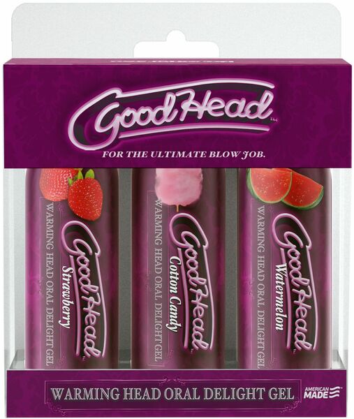 Doc Johnson GOODHEAD - WARMING HEAD - 3 PACK - 2 FL. OZ. STRAWBERRY COTTON CANDY WATERMELON