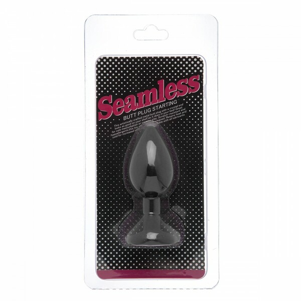 Анальная пробка с камнем Black Silicone Heart Red M