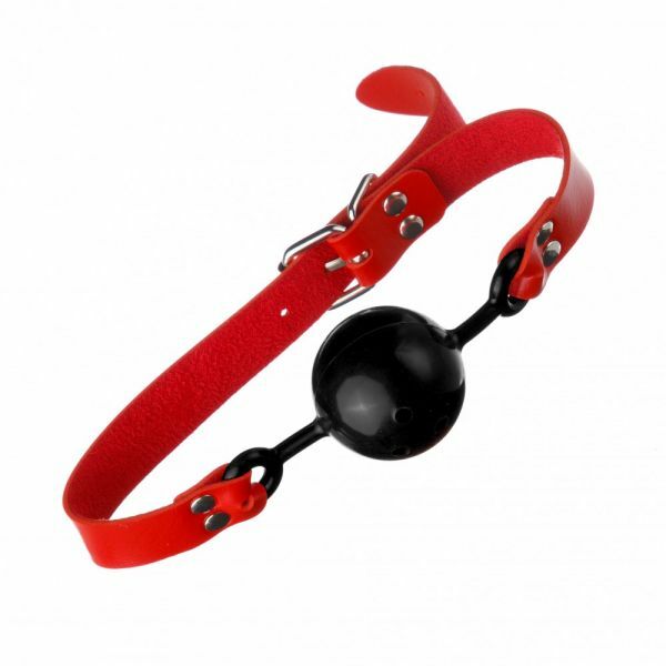 F61420 Кляп из экокожи Loveshop Latex BREATHABLE BALL GAG RED/BLACK