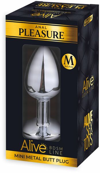 Металлическая анальная пробка с кристаллом Alive Mini Metal Butt Plug Black M