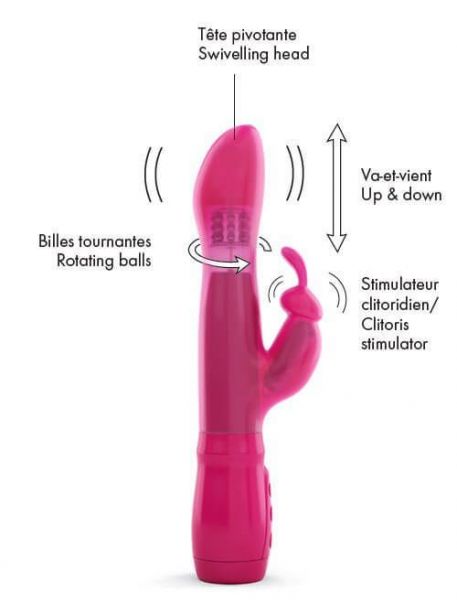 Вибратор Dorcel Furious Rabbit с вращением и возвратно-поступательными движениями головки, вибрация