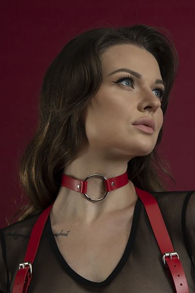 Чокер с кольцом Feral Feelings - O-Ring Collar красный, натуральная кожа