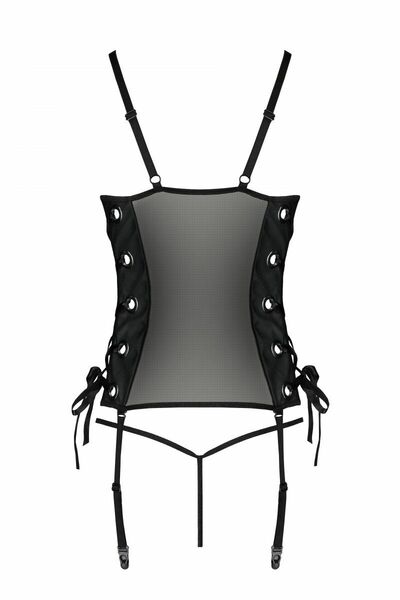 Сетчатый корсет из эко-кожи Passion Malwia Corset black L/XL: с люверсами и съемными пажами