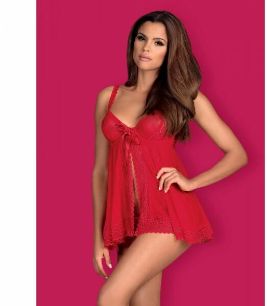 Бебидолл Obsessive Rougebelle babydoll & thong red S/M