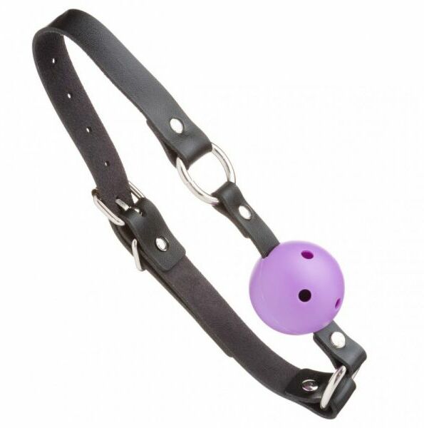 F61428 Кляп из экокожи Loveshop Latex BREATHABLE BALL GAG BLACK/PURPLE