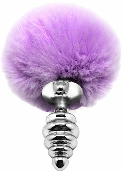 Металлическая анальная пробка Кроличий хвостик Alive Fluffly Twist Plug S Purple
