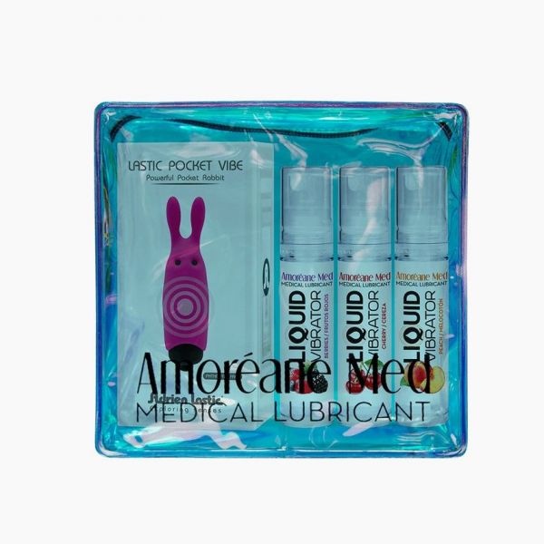 Набор из 3-х вкусов стимулирующего лубриканта Amoreane Med (3х10мл) и вибропули Adrien Lastic Pink