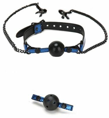 Кляп с зажимами для сосков WHIPSMART DIAMOND BLUE