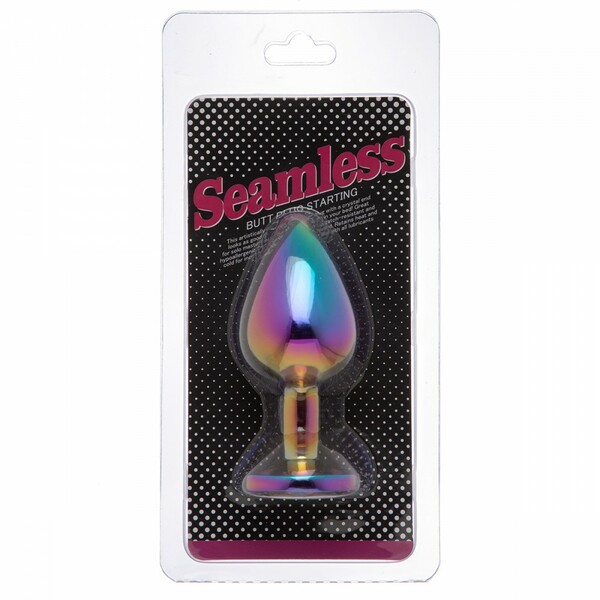 Радужная анальная пробка Colorful Metall Heart, M