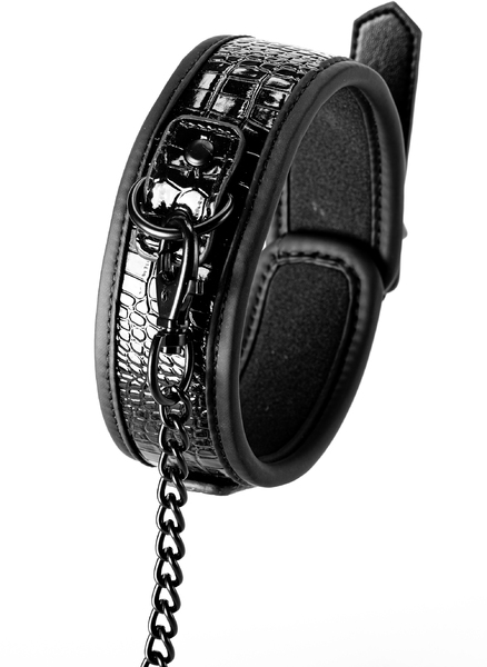 Ошейник с поводком BLAZE LUXURY COLLAR AND LEASH CROCO BLACK