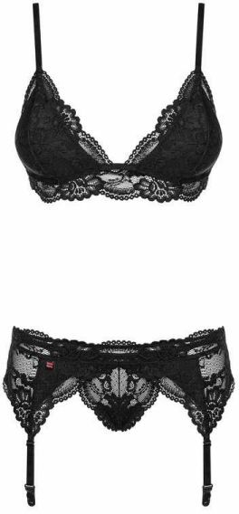 Комплект с поясом для чулок Obsessive 810-SEG-1 3 pcs set black L/XL