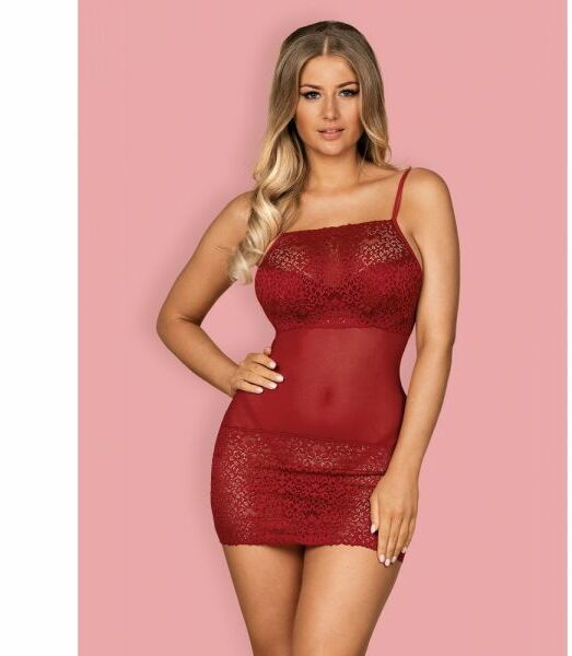 Cорочка Obsessive Lividia chemise & thong red S/M