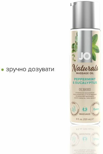 Массажное масло System JO - Naturals Massage Oil - Peppermint&Eucalyptus с эфирными маслами (120 мл)