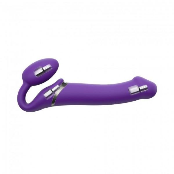 Безремневой страпон с вибрацией Strap-On-Me Vibrating Violet M диаметр 3,3см, пульт ДУ, регулируемый