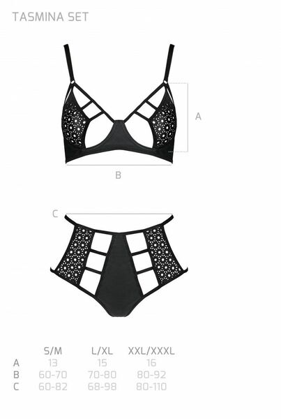 Комплект из эко-кожи Passion Tamaris Set black S/M: бюстгальтер и трусики с перфорацией