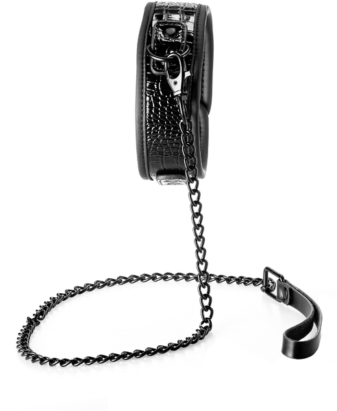 Ошейник с поводком BLAZE LUXURY COLLAR AND LEASH CROCO BLACK